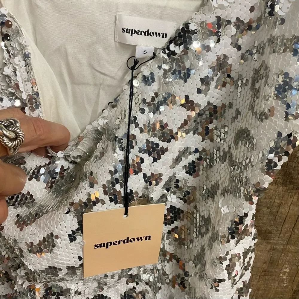 superdown Bryanna Silver Mini Dress sequin print cocktail Revolve S